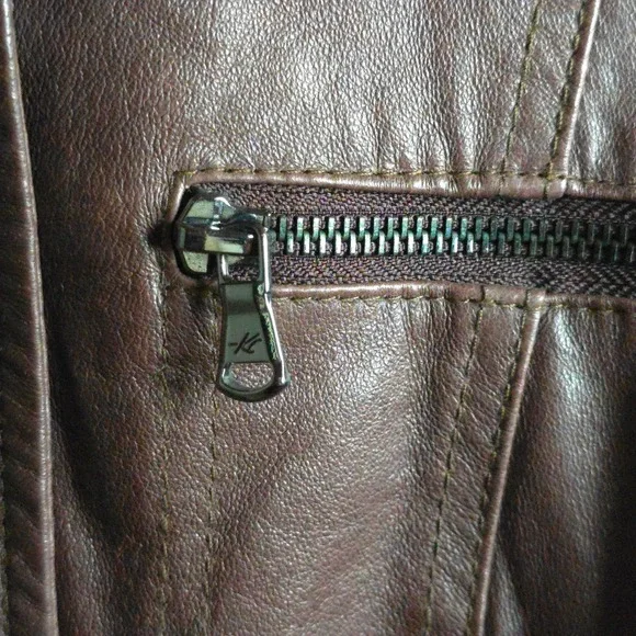 Kenneth Cole Reaction‎ Brown Leather Jacket Women's Medium Belted Moto Zip Cuffs